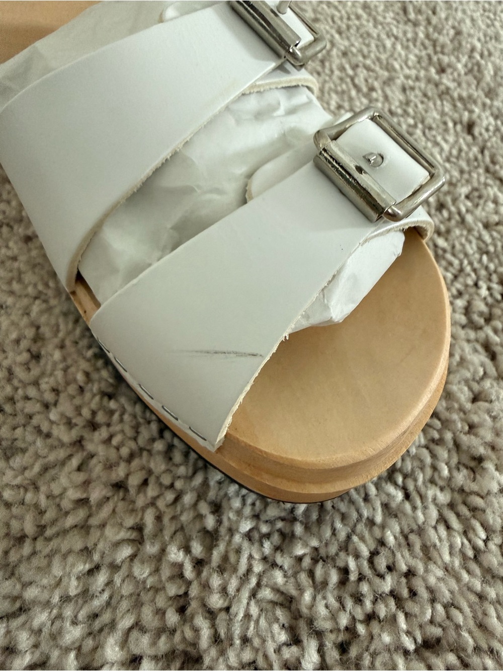 Swedish Hasbeens Cream Leather Platform Buckle Sandal - Picture 6 of 6